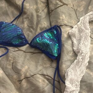 Blue Sequin Bikini Top